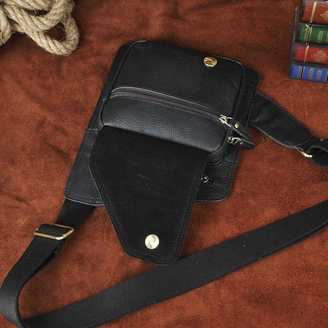 Le’aokuu Herren Echtes Leder Brusttasche Crossbody Bag Sling Bag Schultertasche Gurteltasche Umhänge