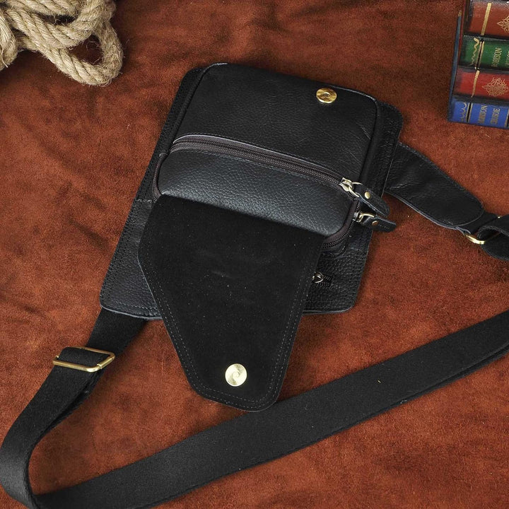 Le’aokuu Herren Echtes Leder Brusttasche Crossbody Bag Sling Bag Schultertasche Gurteltasche Umhänge