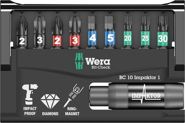 Wera Bit-Sortiment, Bit-Check 10 Impaktor 1, 10-teilig, 05057680001 Bit-Check 10 Impaktor 1 Single,
