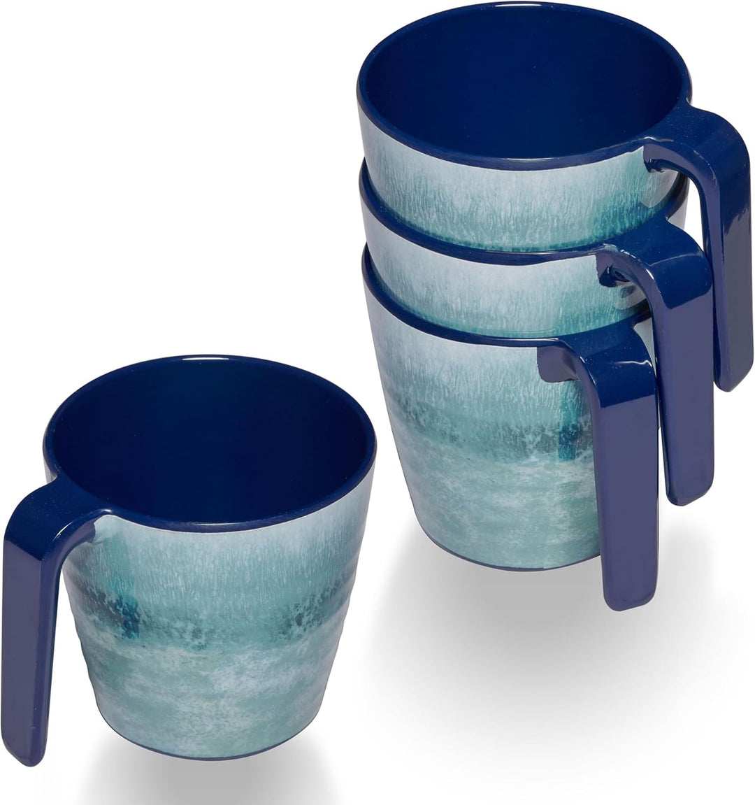 Melamin Geschirr Set Adria Blue für 4 Personen Blau - Steingutoptik Spülmaschinengeeignet Essgeschir