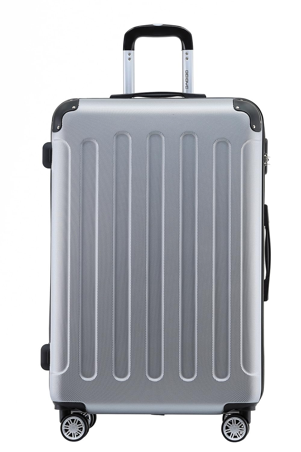 BEIBYE- Hartschalenkoffer Koffer Trolley Rollkoffer Reisekoffer Zahlenschloss 4 Zwilings-Rollen (Sil