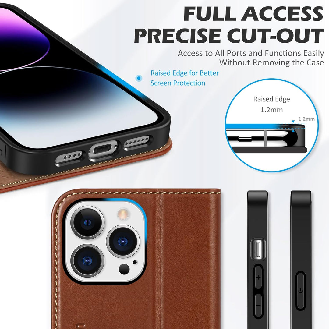 SHIELDON Hülle für iPhone 14 Pro Max Handyhülle [Erstklassig Echtleder] [Kartenfach] [Magnet] [Stand