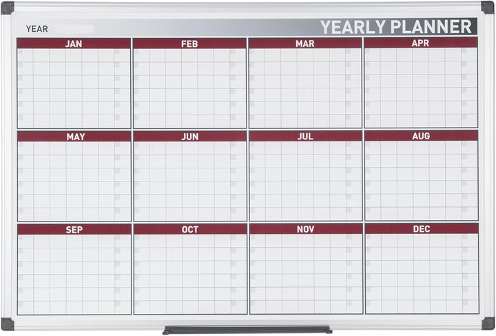 Bi-Office Jahresplaner mit 12 Monaten, Magnetisch, Aluminium Rahmen, 90x60cm