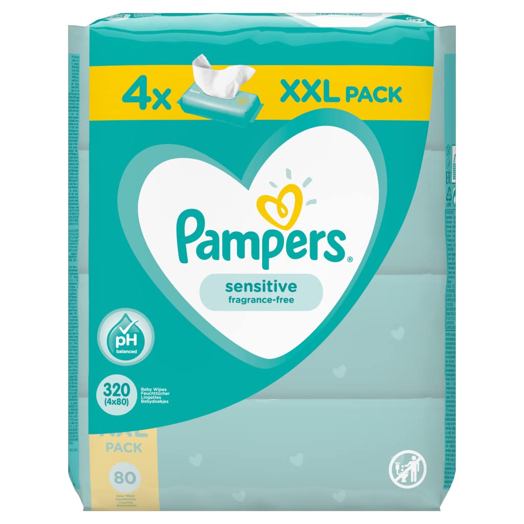 Pampers Feuchte Tücher Sensitive, 4 x 80 Tücher (320 Tücher) 80 stück (4er Pack), 80 stück (4er Pack