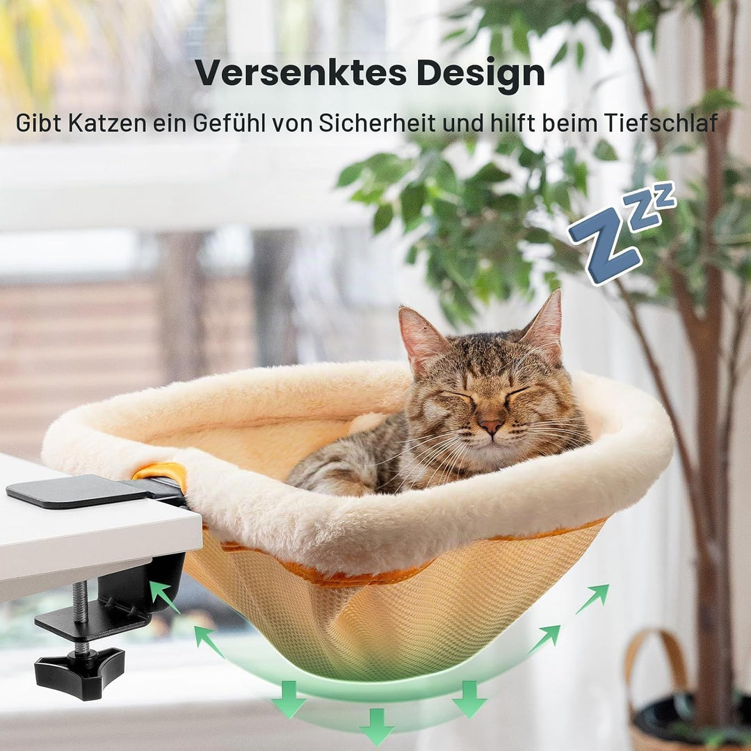 JUNSPOW Katztischbett aus weichem Kunsthasenfell, halbkreisförmiges Katzenbett mit One-Click-Faltung