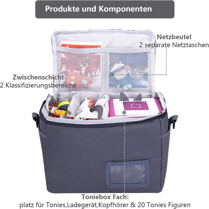 Tasche Kindergepäck viel Platz für Toniebox Figuren Tigerbox Transport Folie Hörfiguren Musikboxen M