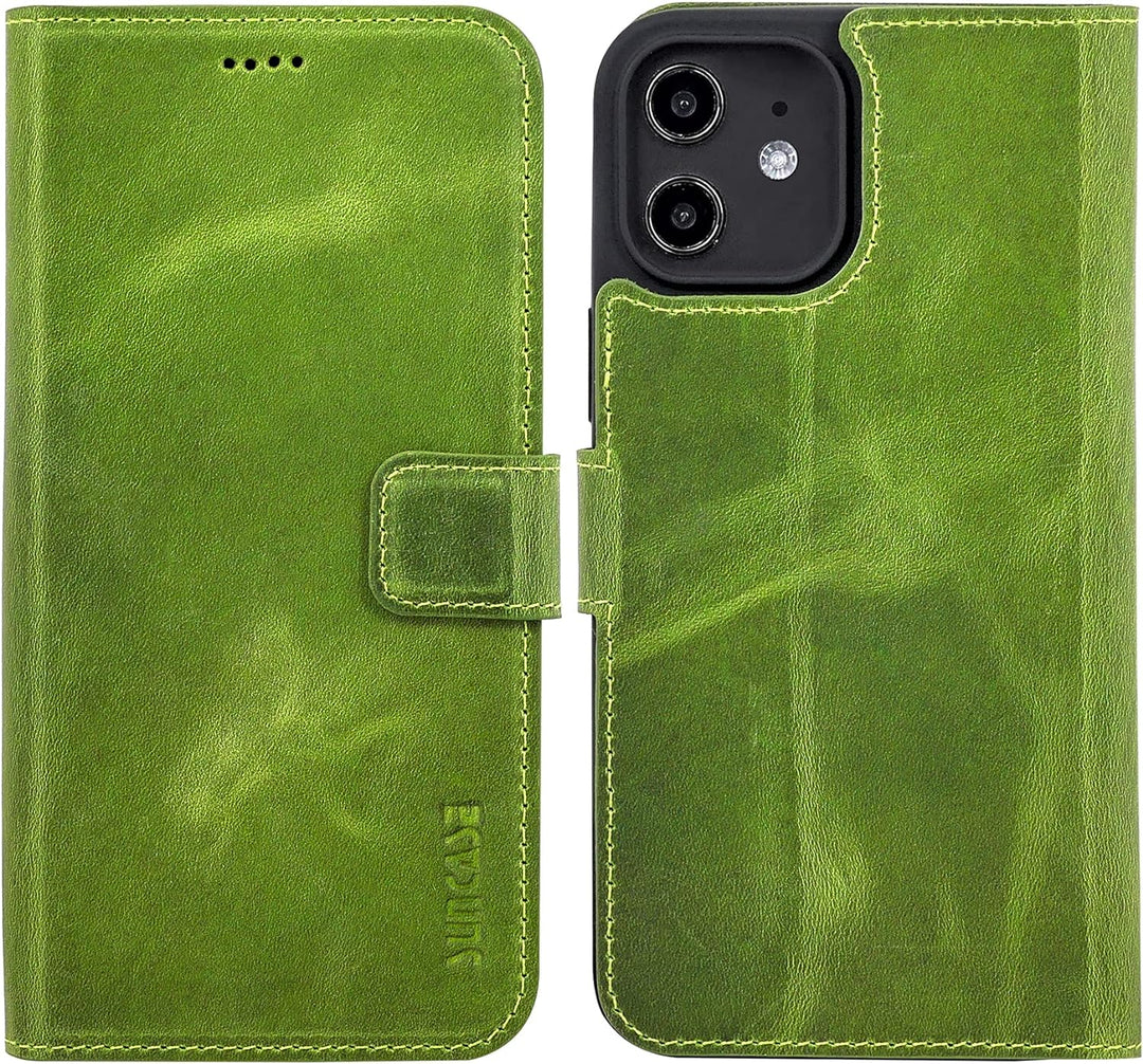 Suncase Book-Style Hülle kompatibel mit iPhone 12 Mini (5.4") Leder Tasche (Slim-Fit) Lederhülle Han