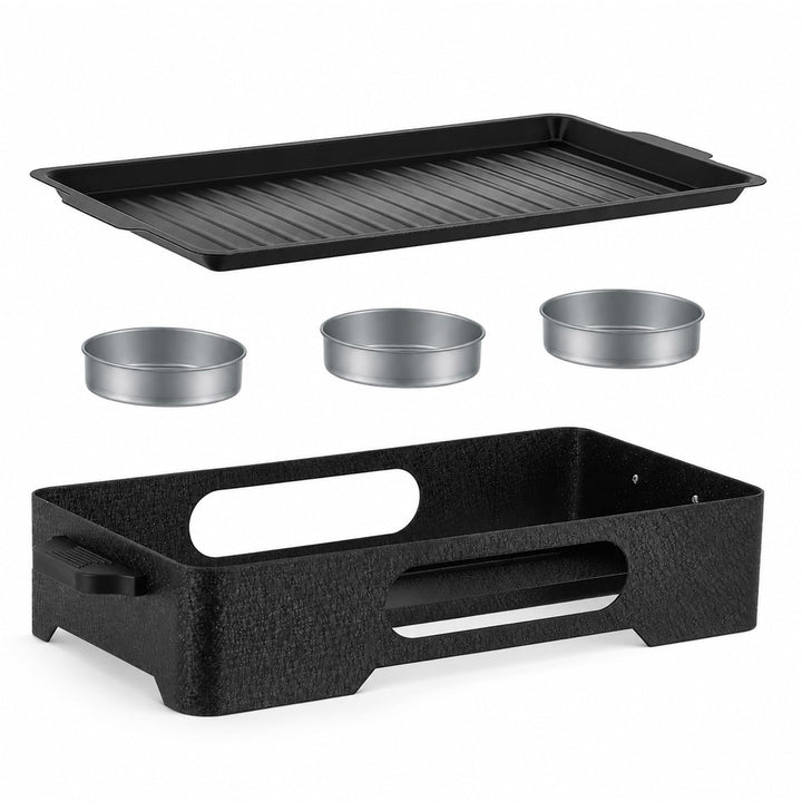 BBQ Warmhalteplatte, Antihaft Aluminium Speisenwärmer mit Teelichthaltern für Fleisch &amp; Grillgut, Gr