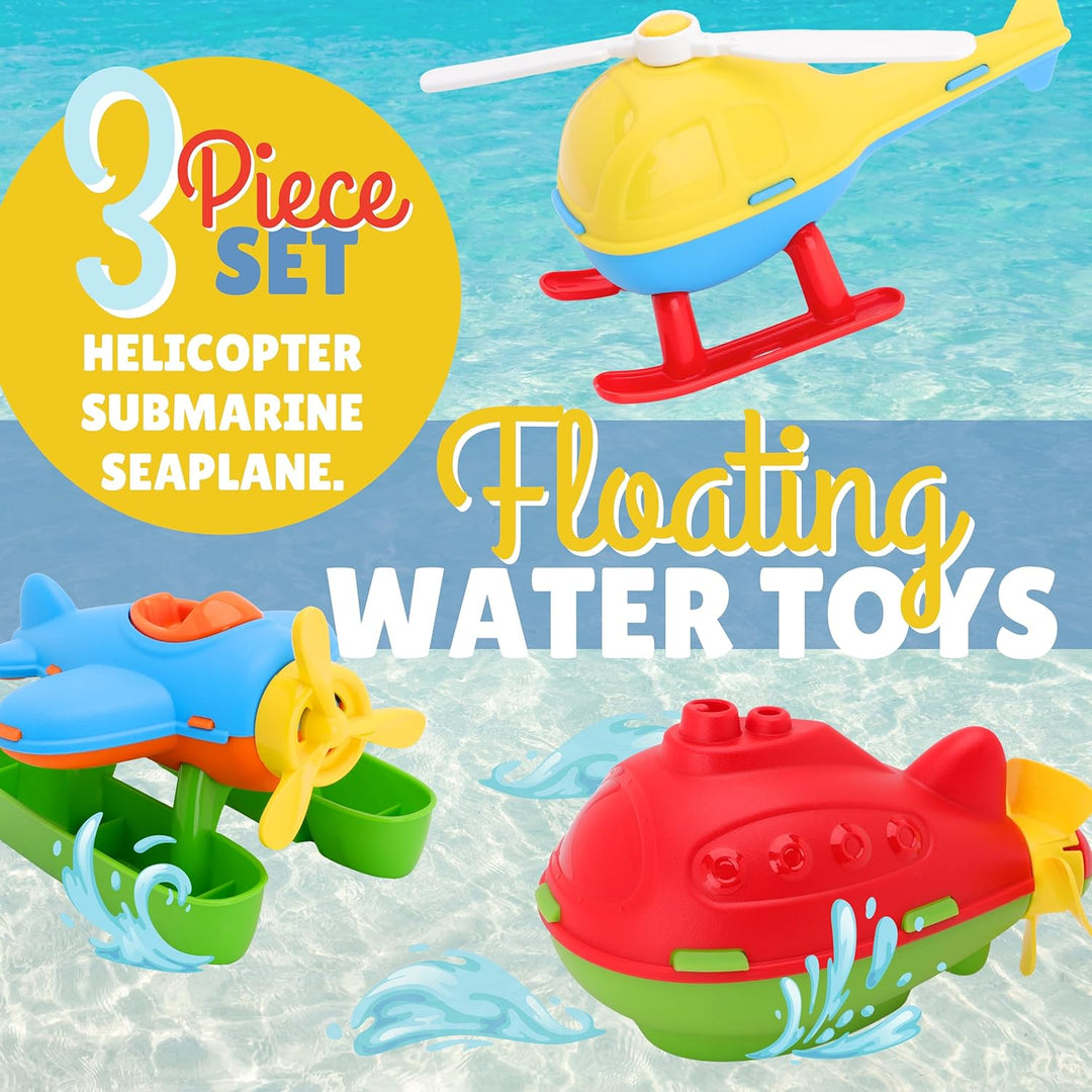 Toyland® 3er-Pack – 16 cm (6 Zoll) grosser bunter Spielzeug-Helikopter, U-Boot & Wasserflugzeug – Sc