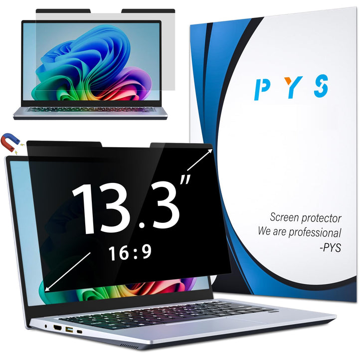 PYS Magnetischer Laptop Sichtschutz 13,3 Zoll (16:9 Aspekt) - Anti-Glare Blaulichtfilter, abnehmbare