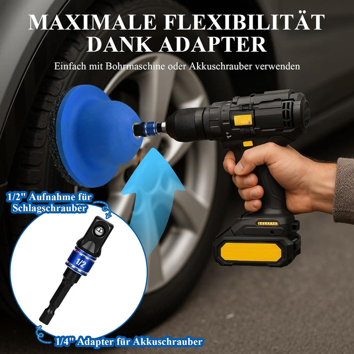 Radnabenschleifer mit Akkuschrauber-Adapter | Nabenreiniger Auto für 1/2" Schlagschrauber Vierkantan