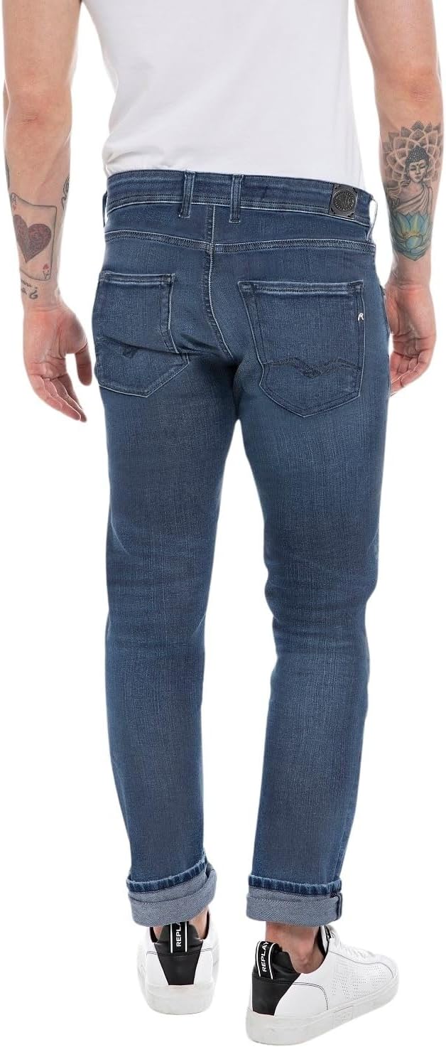 Replay Herren Jeans Grover Straight-Fit Hyperflex Cloud mit Stretch 29W / 32L Dark Blue 007, 29W / 3