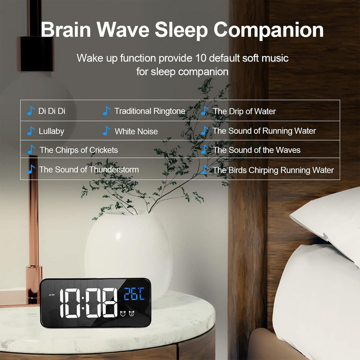 LATEC Digitaler Wecker mit Grosse LED Temperaturanzeige, Tischuhr mit 10 Musik, USB Ladeanschluss, 4