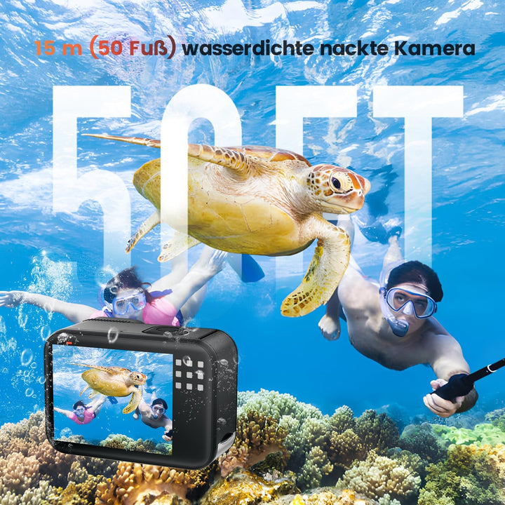 4K 60FPS 48MP Action Cam, 50FT Unterwasserkamera mit Touchscreen, wasserdichte Kamera, EIS Stabilisi