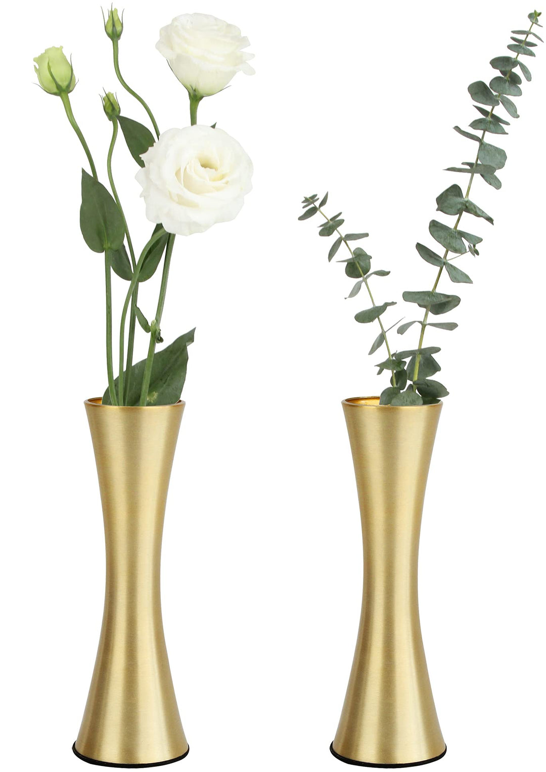 Vixdonos 17 cm grosse, messingfarbene Metallvase, kleine Blumenvasen, 2er-Set, moderne dekorative Va