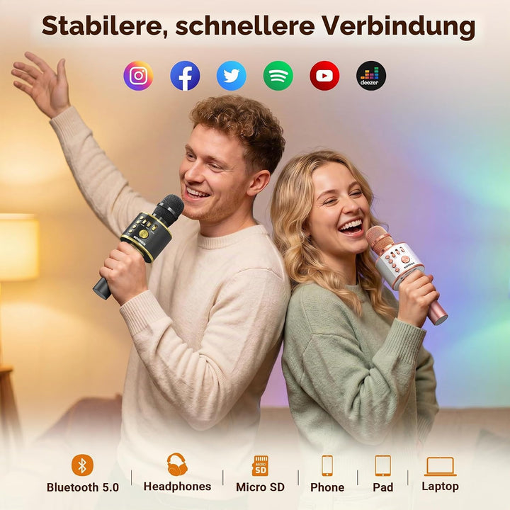 BONAOK Karaoke Mikrofon, 3 in 1 Kabelloses Bluetooth Mikrofon, Kinder Mikrofon Lautsprecher Maschine