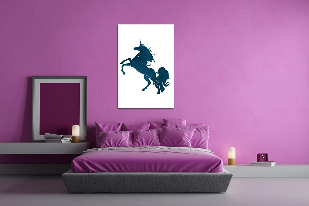 deyoli Einhorn Format: 80x60 Effekt: Monocrome Blau als Leinwandbild, Motiv fertig gerahmt auf Echth