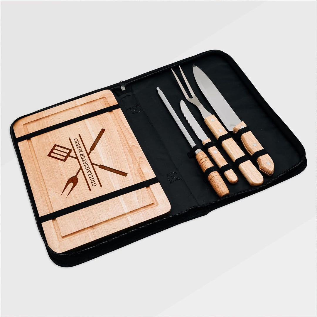 Grillset mit Messer im Messerset, Grillen Geschenk, Grill Accessories, Grillbrett, Geschenke für Män