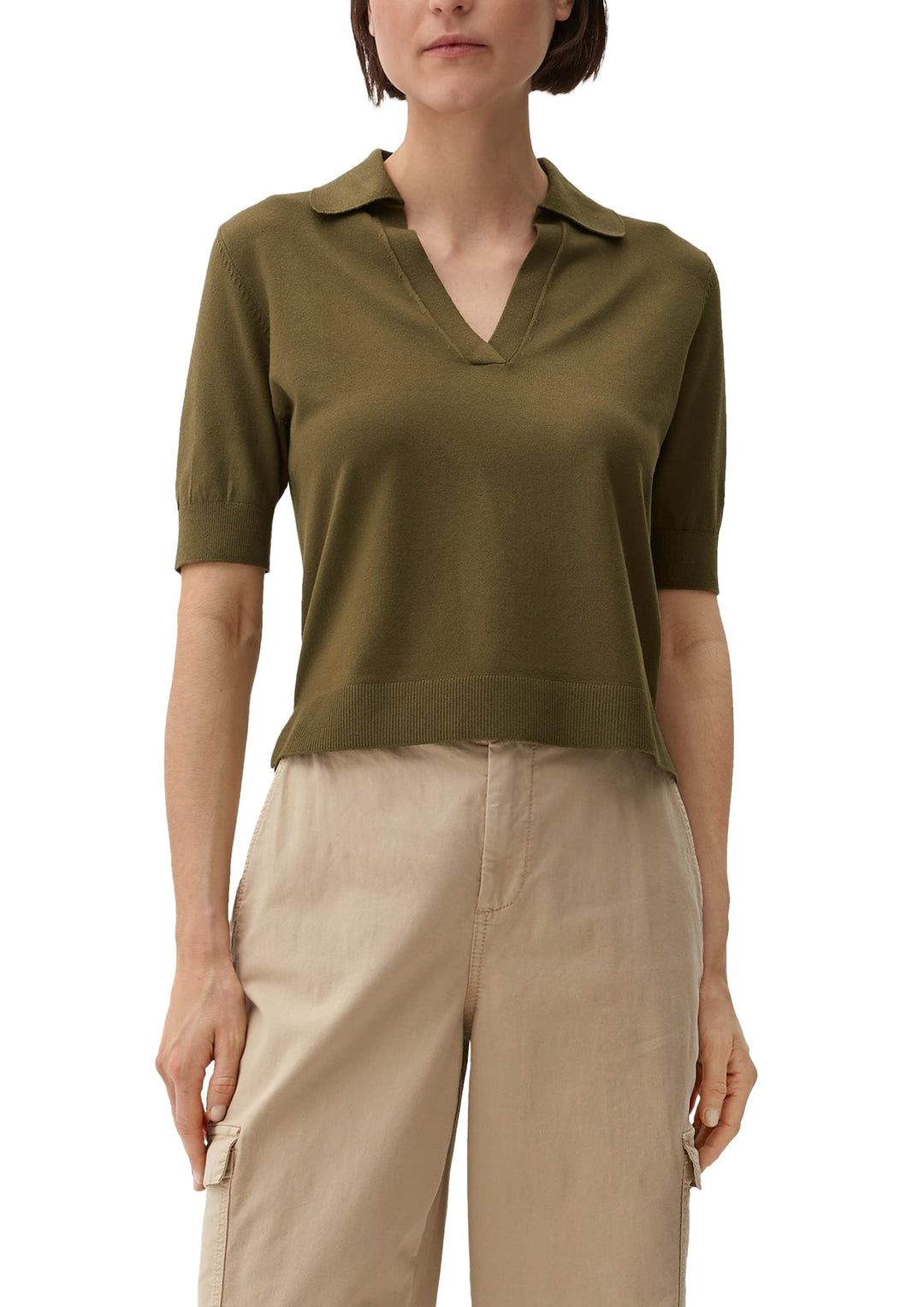 s.Oliver Damen Pullover mit Polokragen, Kurzarm 36 Grün, 36 Grün