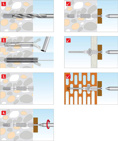 TOX Allzweckdübel mit Kragen Deco Ø 6 mm Ø 8 mm Ø 10 mm + TOX Meterstab, Dübel für fast alle Baustof