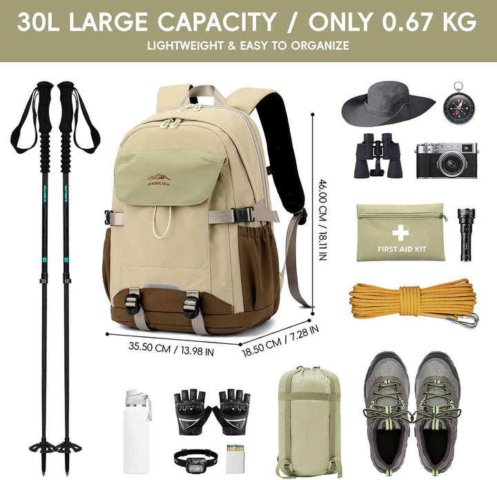 Amythe Schulranzen Jungen Teen 10-18 Jahre Wasserdicht Brustgurt 30 L, Khaki, Khaki