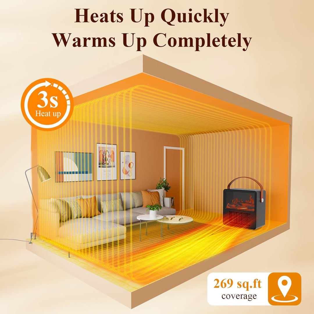 Minthouz Elektrischer Heizlüfter 1200W/800W, Keramik Heizgerät mit 3D Flammeneffekt, Einstellbarem T