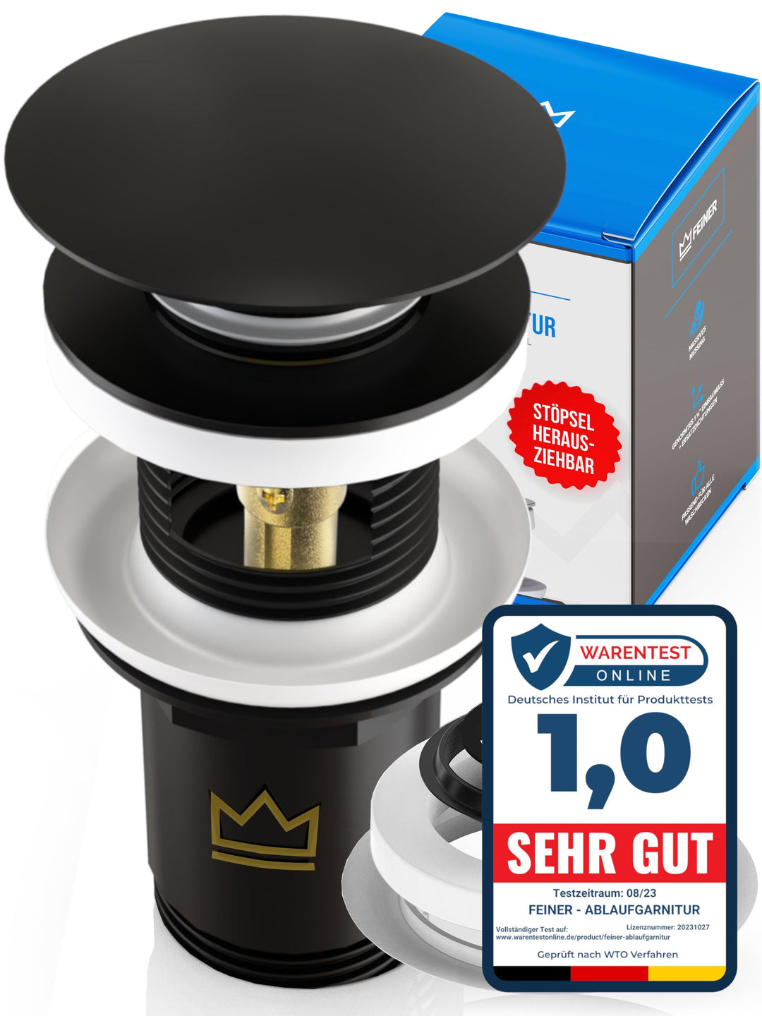 FEINER Universal Waschbecken Ablaufgarnitur für Waschbecken & Waschtisch Aller Art (Matt Schwarz) MI