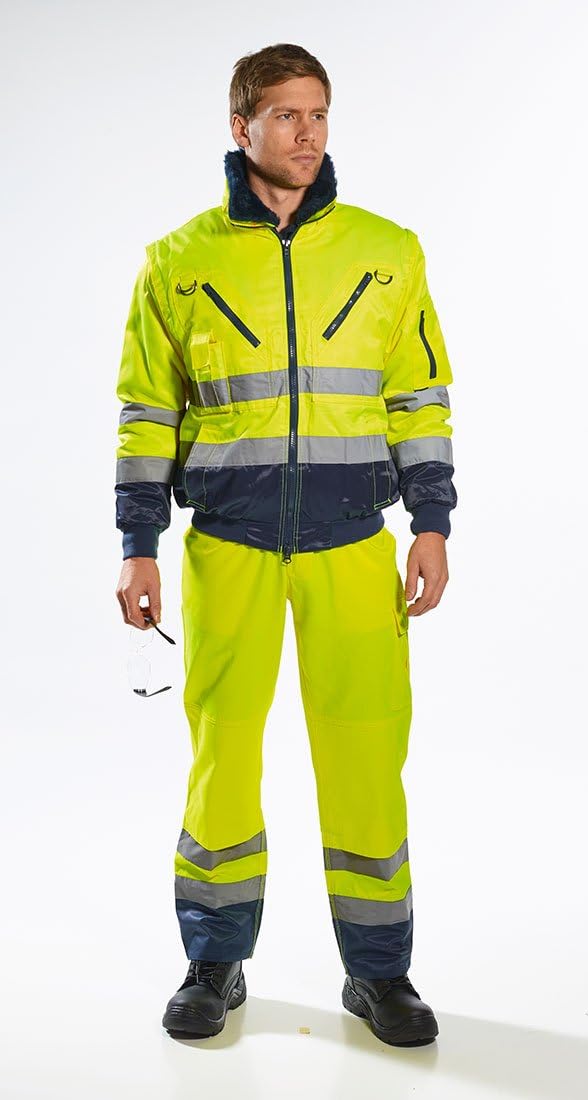 Portwest Hi-Vis Warnschutz 3-in-1 Pilotjacke, Grösse: M, Farbe: Gelb/Marine, PJ50YNRM M gelb / marin