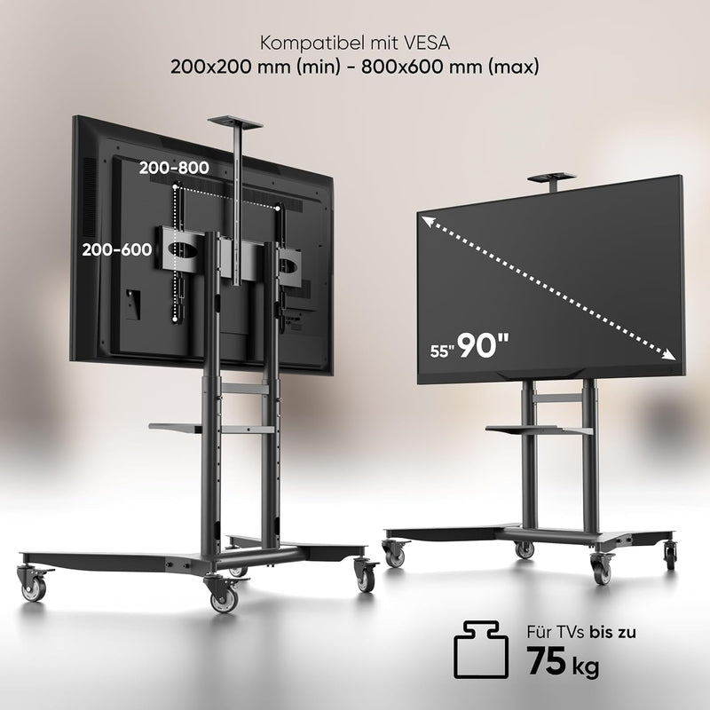 ONKRON TV Ständer rollbar für 55-90 Zoll TVs bis zu 75 kg, Fernsehständer höhenverstellbar 200x200-8