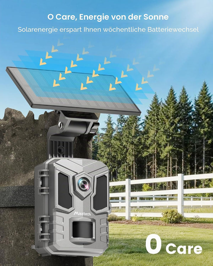 Misstech 4K UHD Solar Trail Kamera, Outdoor Wildkamera für Hofüberwachung, 0.1s Fast Motion Aktivier
