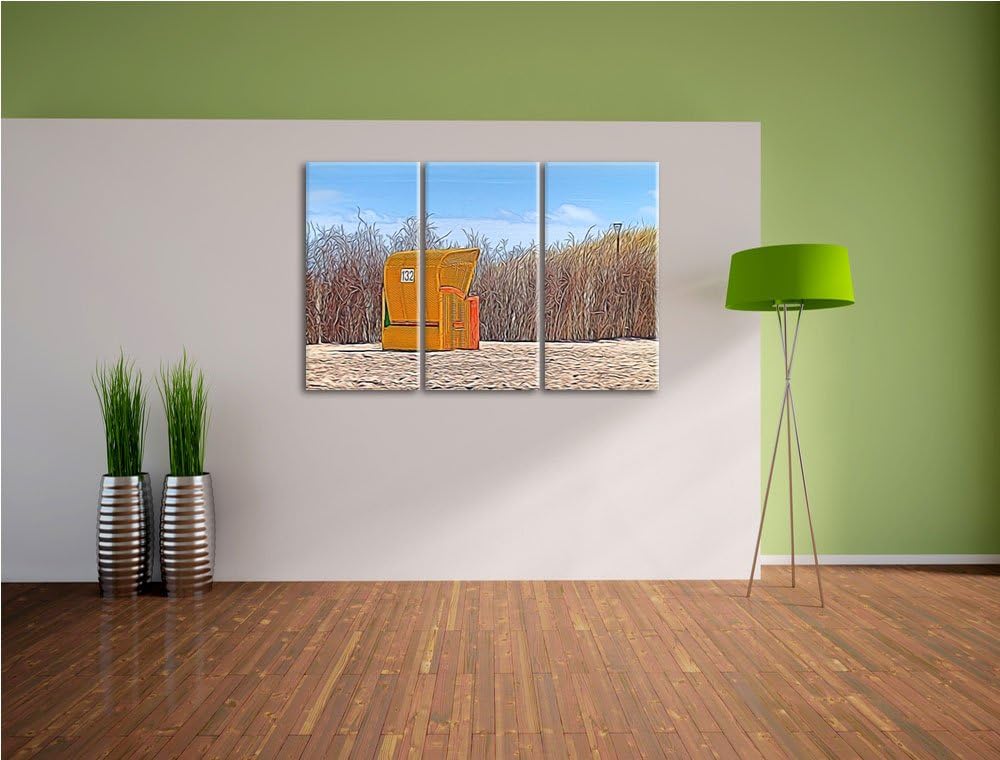gelber Strandkorb NewArt 3-Teiler Leinwandbild 120x80 Bild auf Leinwand, XXL riesige Bilder fertig g