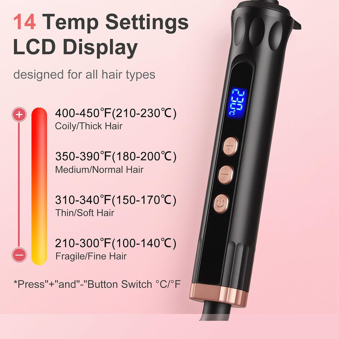 Lockenstab Grosse Locken 38mm mit Quarz-Keramik-Beschichtung | 14 Temperaturstufen, LCD 100-230°C, m