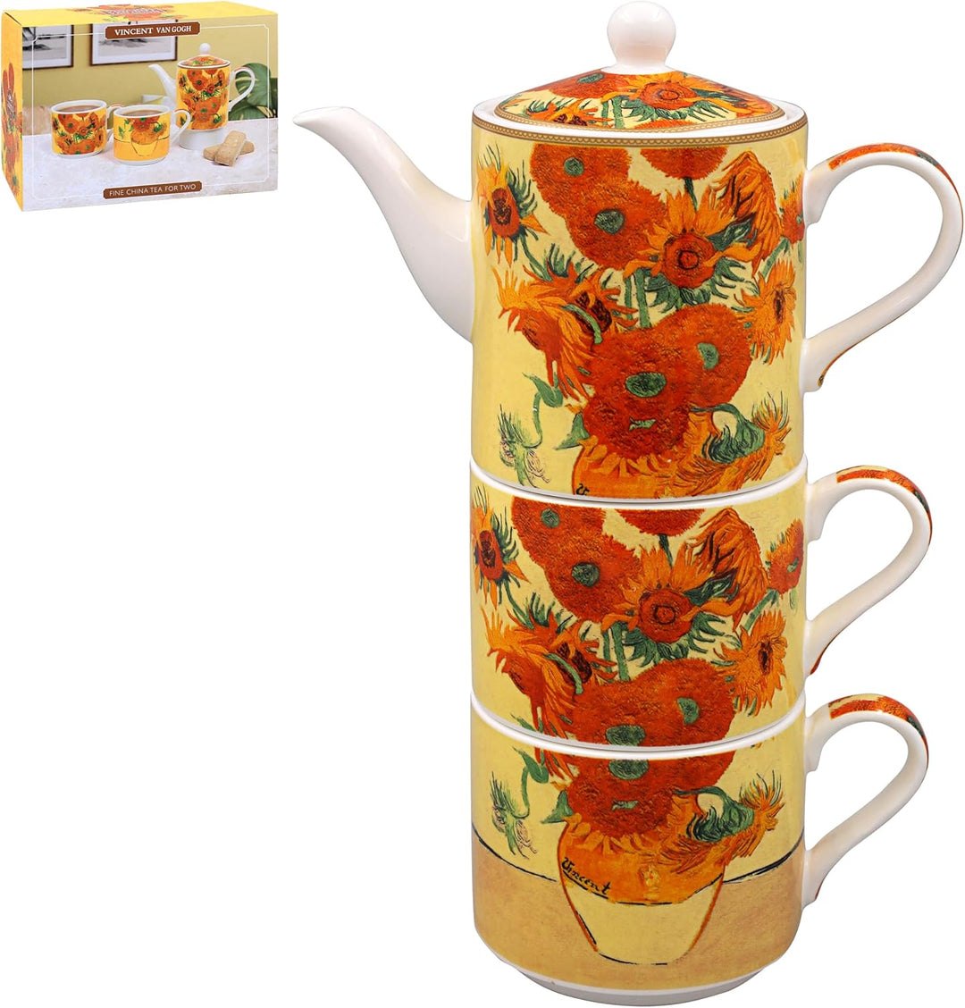 Lesser & Pavey Künstler-Vincent Van Gogh Sonnenblumen und Claude Monet Garten-Design Tee für zwei Pe