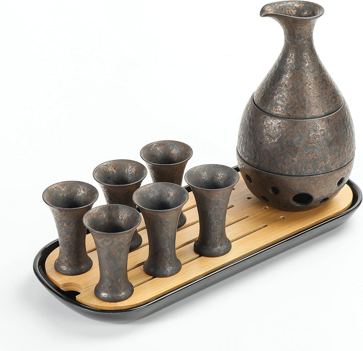 TEANAGOO Japanisches Traditionell, Sake Karaffe (170 ml) mit 6 Sake Becher (25 m) für heisse oder ka
