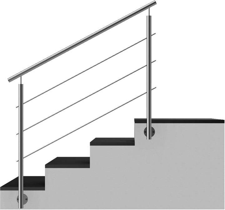 Edelstahl Treppengeländer Seitenmontage, 1,9m lang, 0,9m hoch, Aussengeländer, je 2 Pfosten + 3 Quer