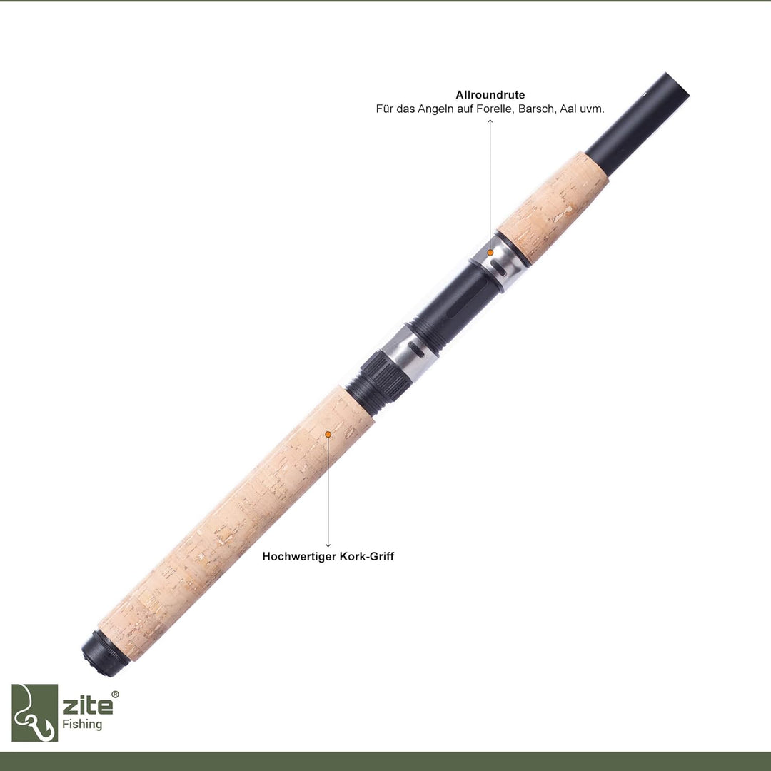 Zite Fishing Forellen Angelset | Teleskoprute 240cm + Angelrolle Bespult mit Ersatzspule + Vorfach-H