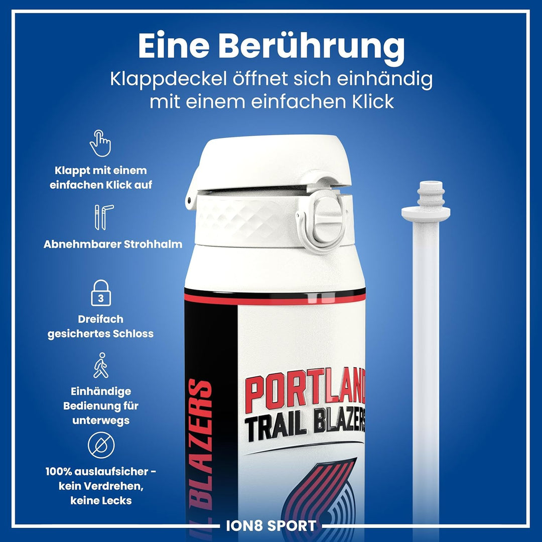 NBA Portland Trail Blazers Trinkflasche Mit Herausnehmbarem Strohhalm, 750ml/24oz, Auslaufsichere Is