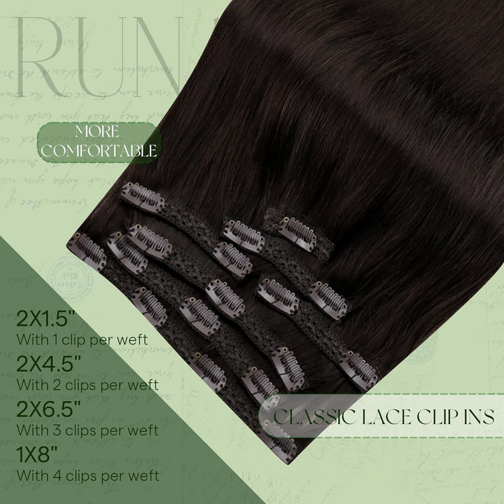 RUNATURE Dunkelbraun Clip Extensions Echthaar Günstig 30cm Clip in Echthaar Extensions 80g 7pcs Remy