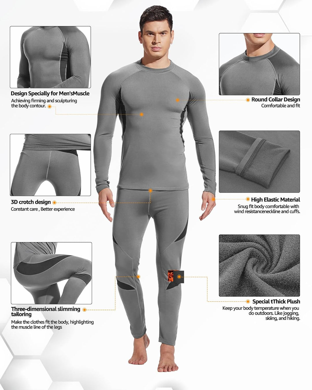 UNIQUEBELLA Thermo Unterwäsche Set, Funktionswäsche Herren Skiunterwäsche Winter Suit Ski Thermo-Unt