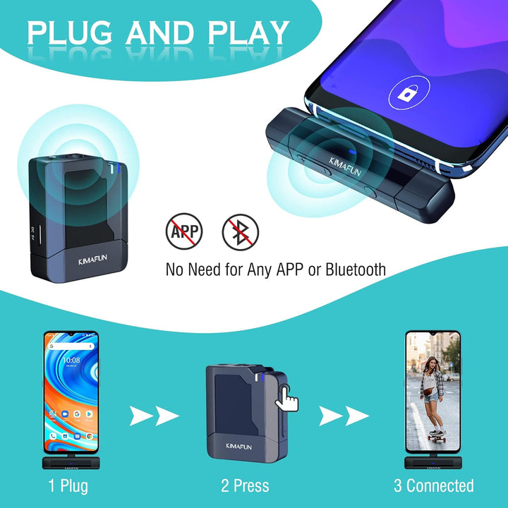 KIMAFUN Drahtloses Lavalier Mikrofon für Type-C-Android, Kabelloses Ansteckmikrofon Plug-Play für Yo