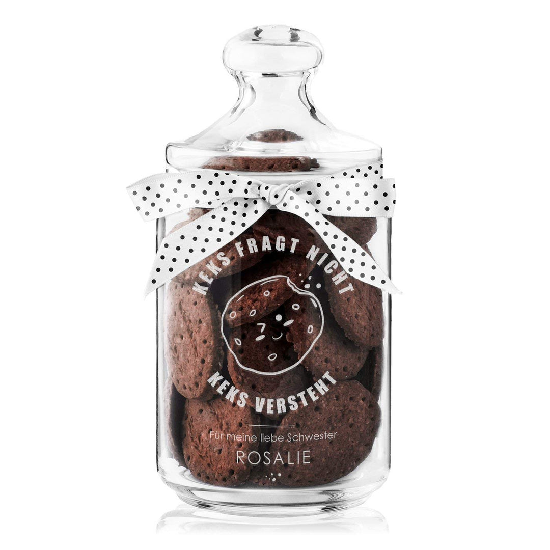 Maverton Keksglas mit Gravur - Glasbehälter mit Deckel - Bonbonglas mit eleganter Schleife - Vorrats