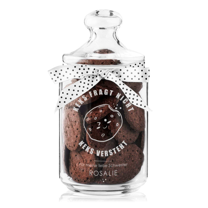 Maverton Keksglas mit Gravur - Glasbehälter mit Deckel - Bonbonglas mit eleganter Schleife - Vorrats