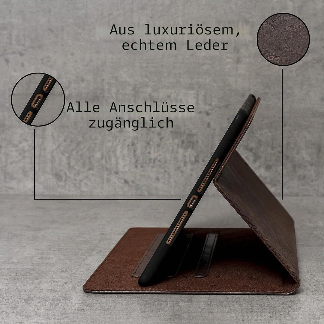 Porter Riley - Lederhülle für iPad 9.7 Zoll (6. 5. Generation) 2018/2017. Premium Echtleder Standhül