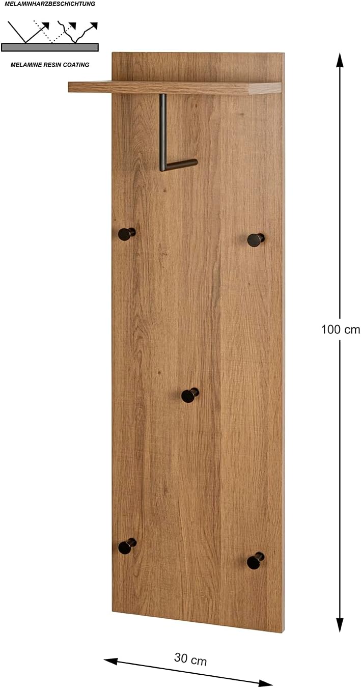 HAKU Möbel Wandgarderobe, eiche, schwarz, 30 x 20 x H 100