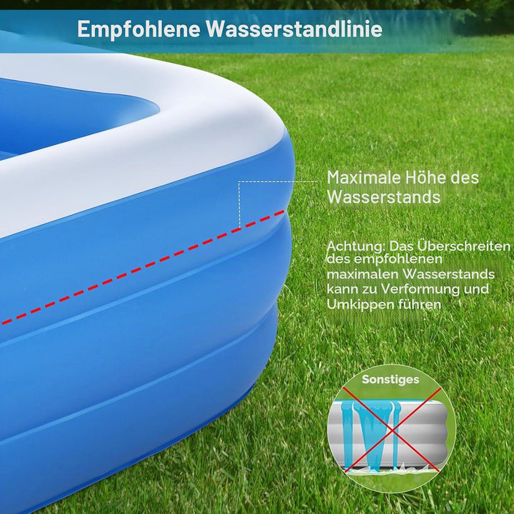 Duerer Aufblasbare Pool, Grosser Familienpool, Pool rechteckig für Kinder, Familienschwimmbad, Aufbl