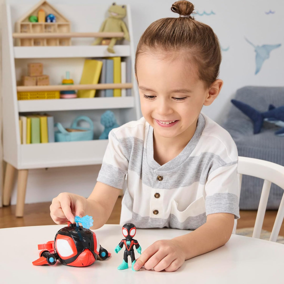 Marvel Spidey und Seine Super-Freunde – Water-Webs Spielzeug mit 7,6cm Miles „Spin“ Morales Figur &