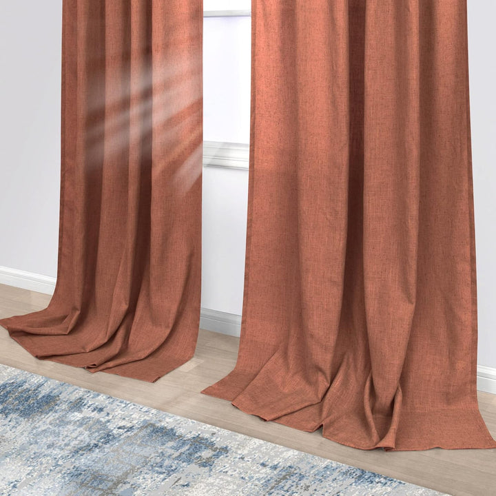 Terrakotta-Leinen-Vorhänge, transparent, 132 x 274 cm, für Schlafzimmer, 2 Paneele, Set auf der Rück