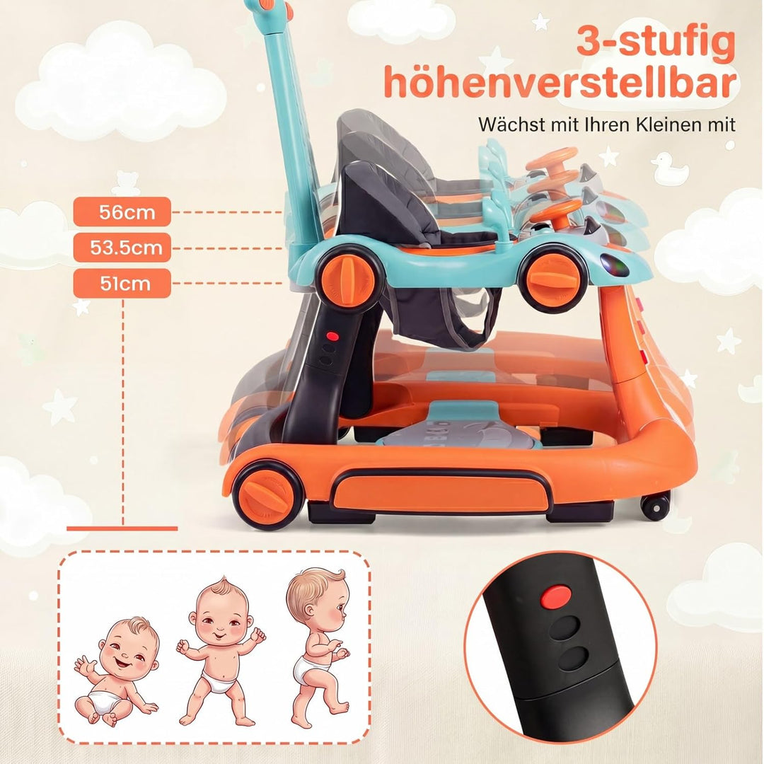 COSTWAY 7 in 1 Lauflernhilfe mit Verdeck, Lauflerwagen mit einstellbarer Höhe & Geschwindigkeit, Bab