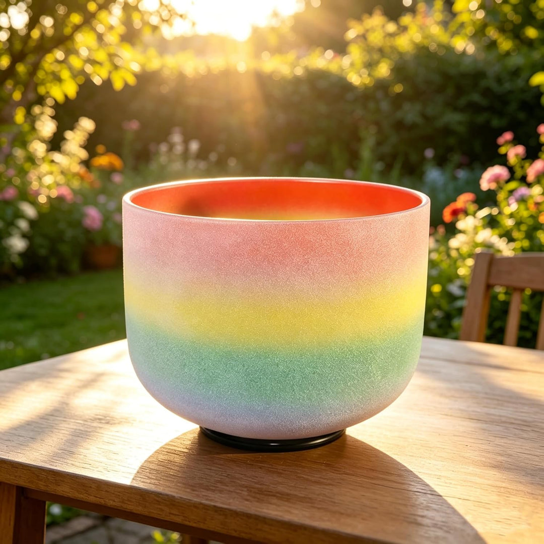 528hz C Note Root Chakra 8 Zoll Klangschale with mallet，Frosted Quartz Crystal Singing Bowl Rainbow