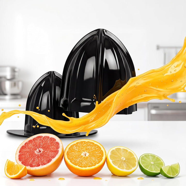 Bestron elektrische Zitrus- & Orangenpresse, inkl. 2 Presskegel und Aromadeckel, Motor mit zwei Dreh